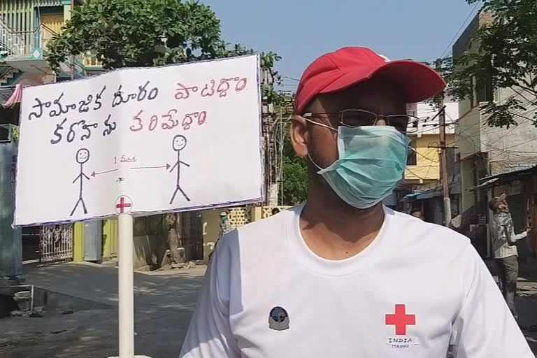 redcross member  Innovative Awareness on corona in proddhutur