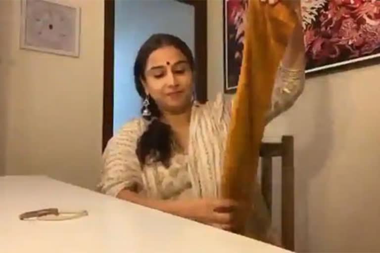 VidyaBalan making mask with blouse cloth video post  in Instagram