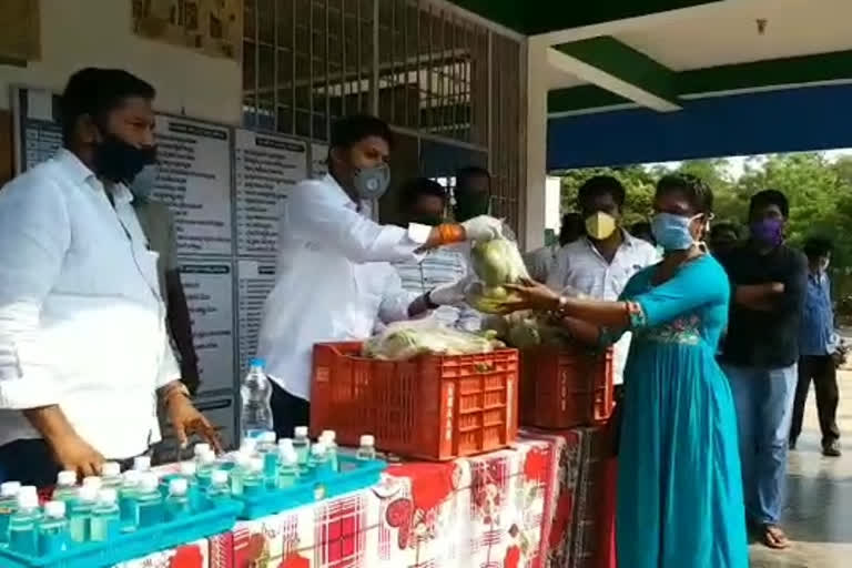 Distribution of fruits to the poor people in pedapadu