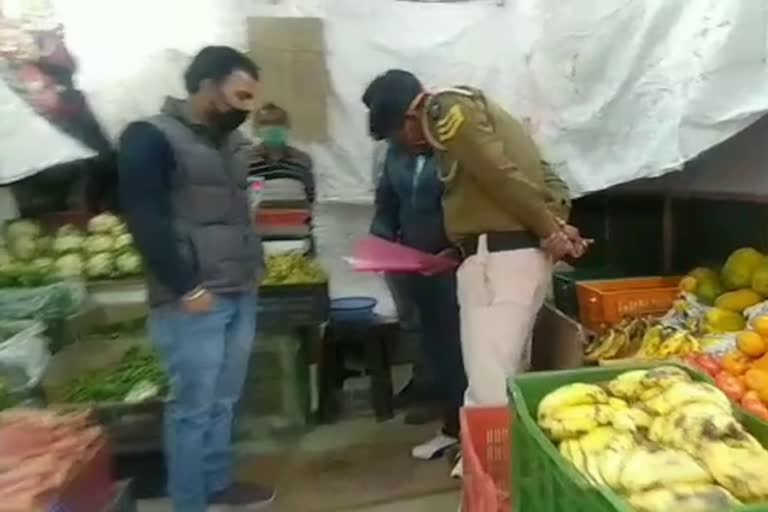 Action on shopkeeper for selling vegetables in toy store