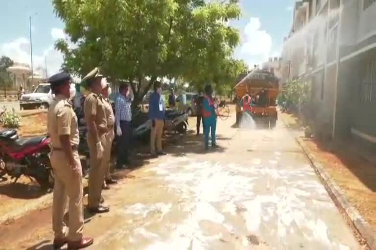 disinfectant sprayed in Armed Forces Quarters in Tanjavur