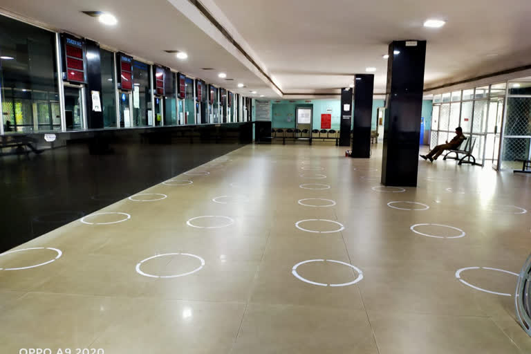 circles in vizag railway station and station surroundings for passengers social distance