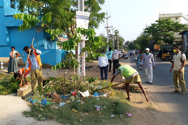 sanitation programme is going on under panchayat secretary lovaraju