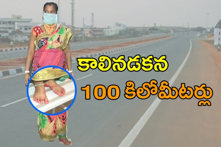 A pregnant woman walking 100 kilometers due to lock down effect