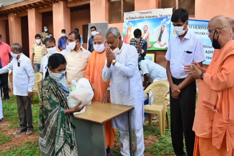 ST Somashekar distributed ration kit to poor people at Mysore