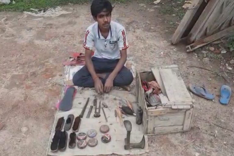 Malda's Meritorious student sewing shoe to run family