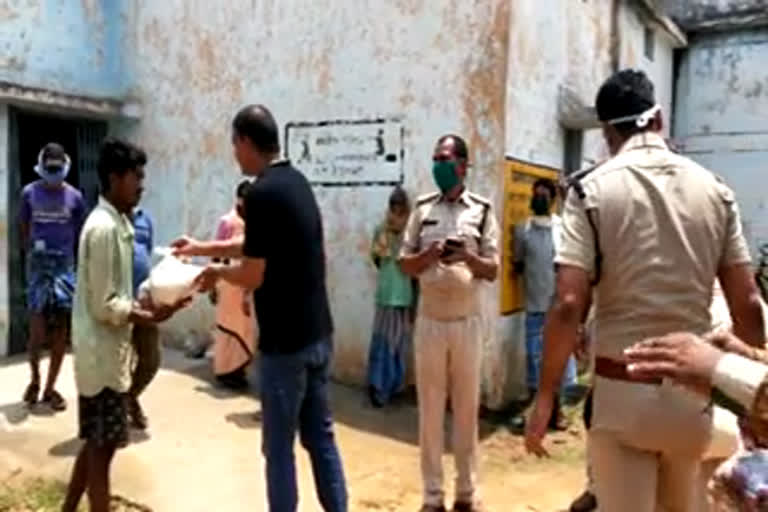 Ration distribution to those affected by hail storm in Raigarh