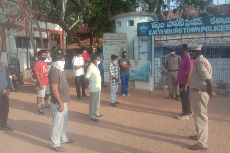 morning walker people stopped by polie in kalyanadurgam