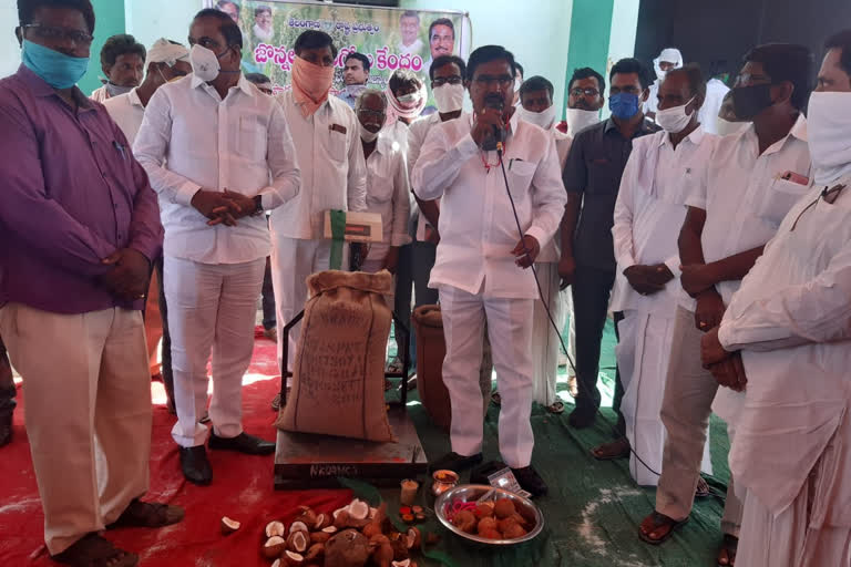 minister niranjanreddy inaugurated grain buying center in sangareddy district