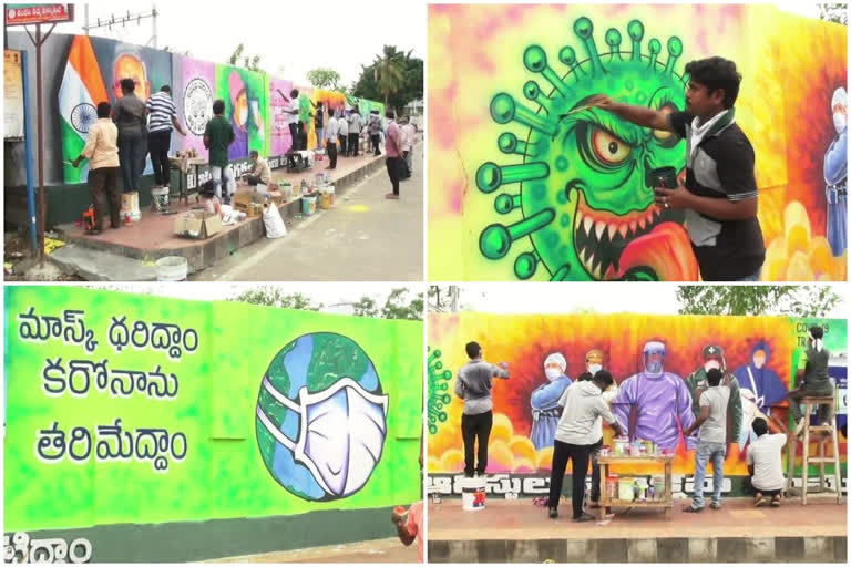 Awareness on Corona virus with painting at vizianagaram