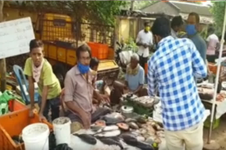 rush ar visakha dst yelamanchali fish market mot maintaing socila distance