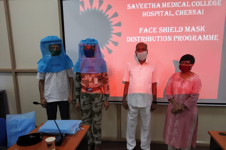 security guards given special face masks by saveetha university