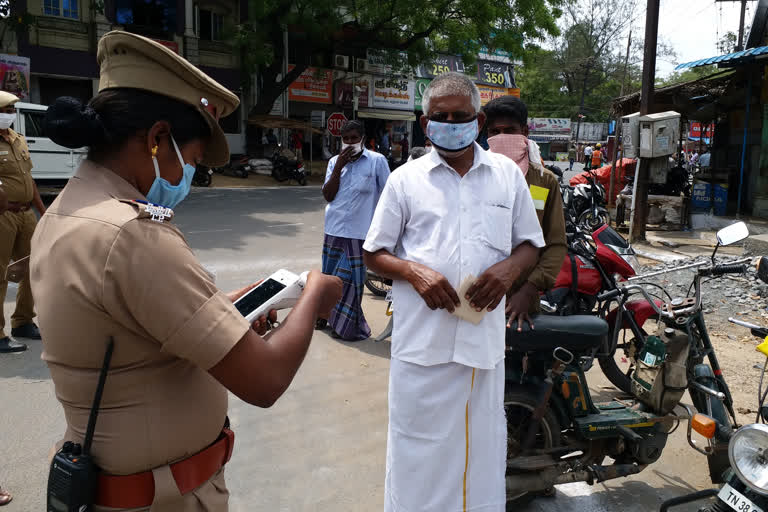 During the curfew, 97 persons were fined for traveling without helmet and mask in erode