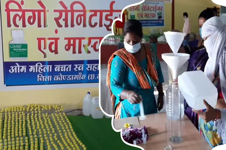 women are making-sanitizers-and-masks-in-kondagaon