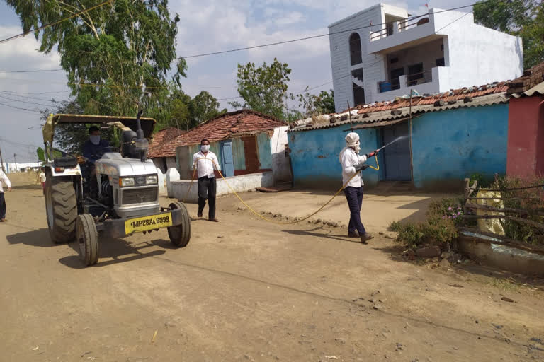 Spraying sanitizer due to coronavirus