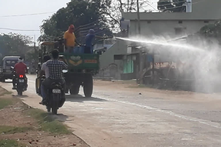 spraying of sanitizer