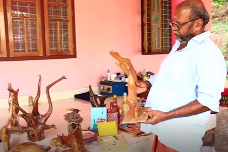 Kerala man makes wooden sculptures using tree branches and roots