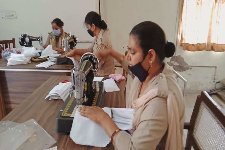 lady constable making mask