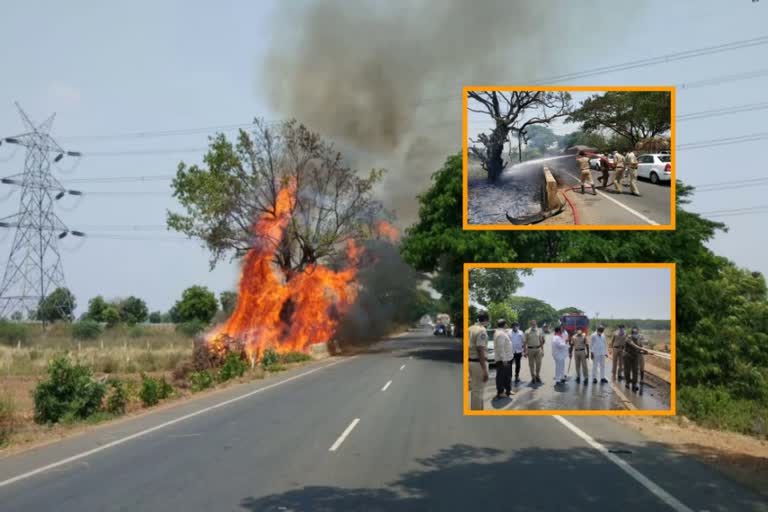 fire accident at konijarla national highway