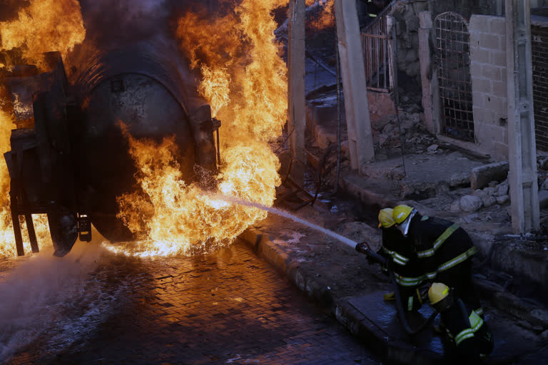 Nigerian firefighters battle massive fuel tanker blaze