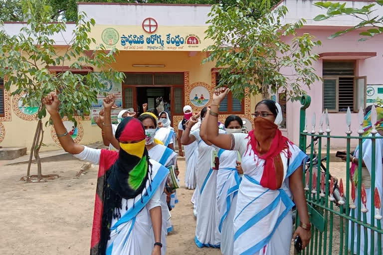 asha workers protest in east godavari dst