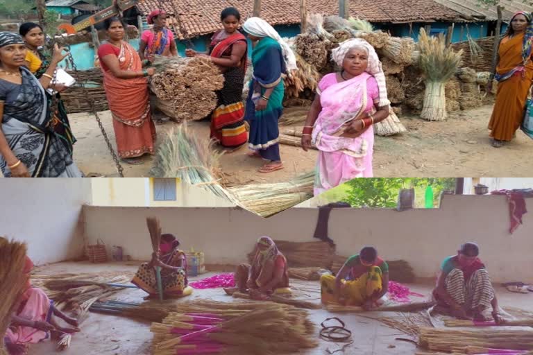 Self help group women selling broom