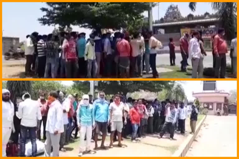 migrant laborers protest for moving to their own states due to corona lockdown at jaggayyapeta in krishna