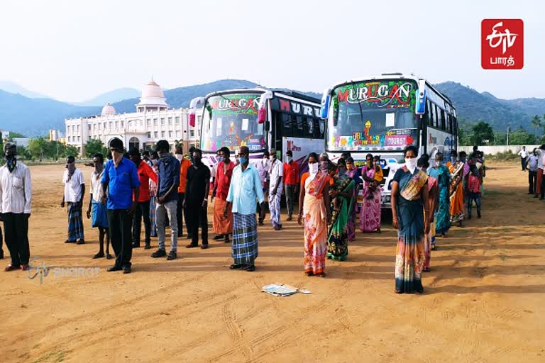 கர்நாடாகவில் சிக்கித் தவித்த 62 தமிழர்கள் மீட்பு  தமிழர்கள் மீட்பு  தருமபுரி தமிழர்கள் மீட்பு  62 Tamilans ​​rescued in Karnataka  Dhamapuri Tamilans ​​rescued  Dhamapuri  People Rescued From Karmataka  Tamilnadu Labour Rescued From Karnataka  கர்நாடகாவில் இருந்து தமிழக தொழிலாளர்கள் மீட்பு