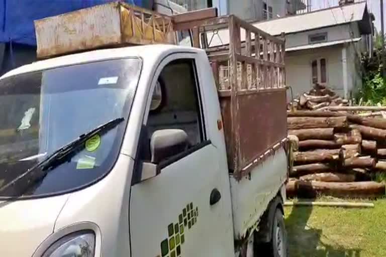 nalbari forest department seized illegal timber and stone carrier vehicle