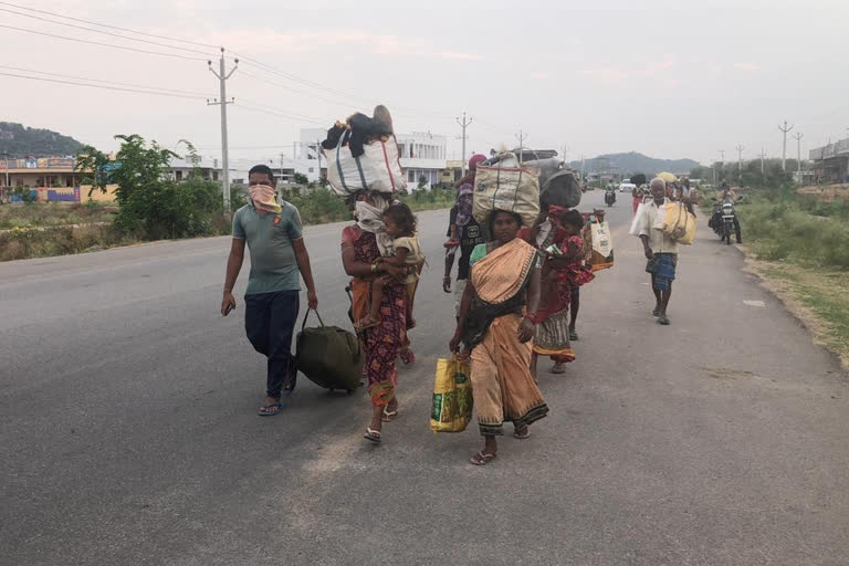 migrants started journey to odisha from vemulawada agraharam by walk