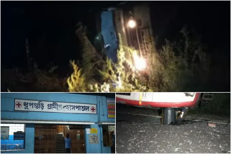 Jalpaiguri news  bus overturned in Jalpaiguri  West Bengal news  Dhupguri Police news  migrants injured while travelling  പശ്ചിമബംഗാളില്‍ ബസ് മറിഞ്ഞു  West Bengal's Jalpaiguri accident  west bengal lock down accident