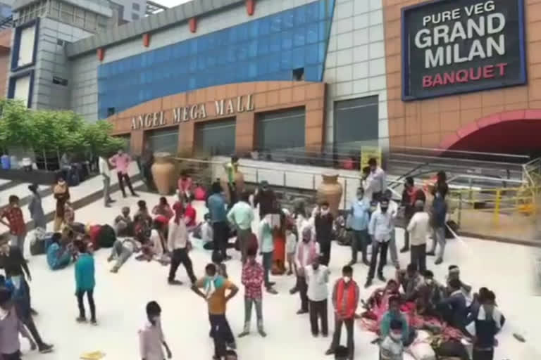 laborer crowd gathered at Angel mega Mall