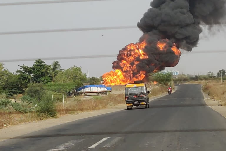 Tanker catches fire