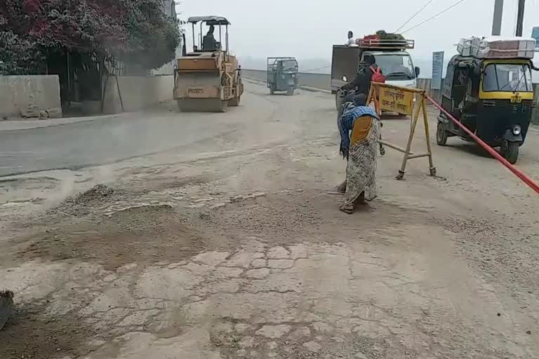 renovating roads in Korba