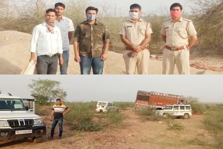 chambal gravel seized  Illegal storage gravel seized  dholpur news  etv bharat news