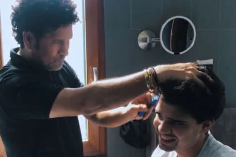 Sachin Turns Hair-stylist For Son Arjun video viral on social media