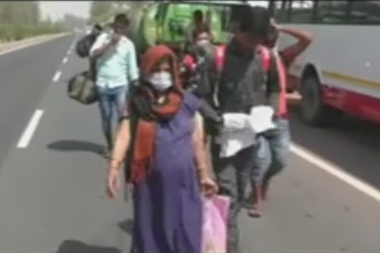 pregnant woman walking from surat to uttar pradesh with family