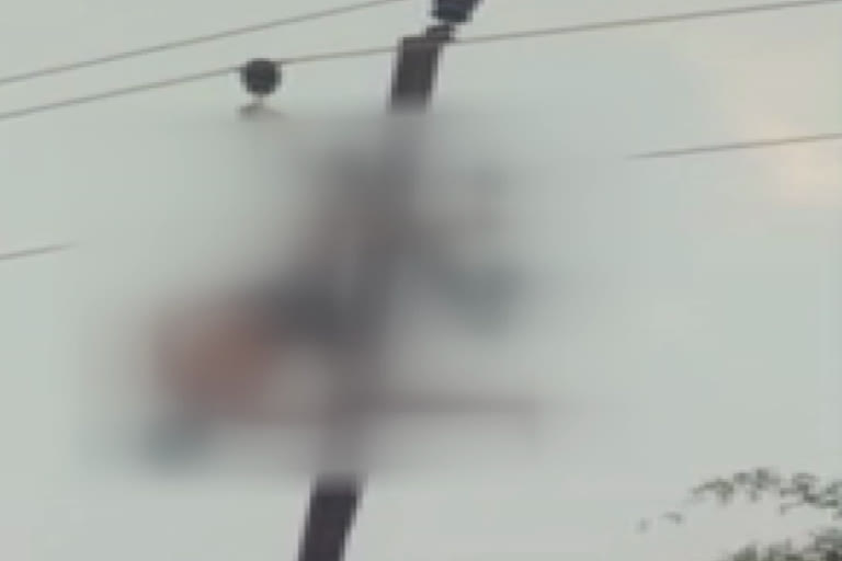 man climbed high tension pole