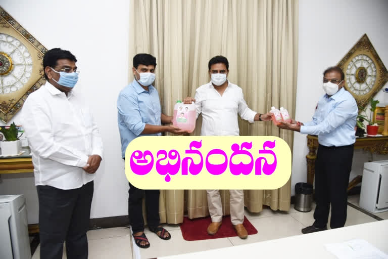 Minister KTR congratulated the madhucon sugars sanitizer company