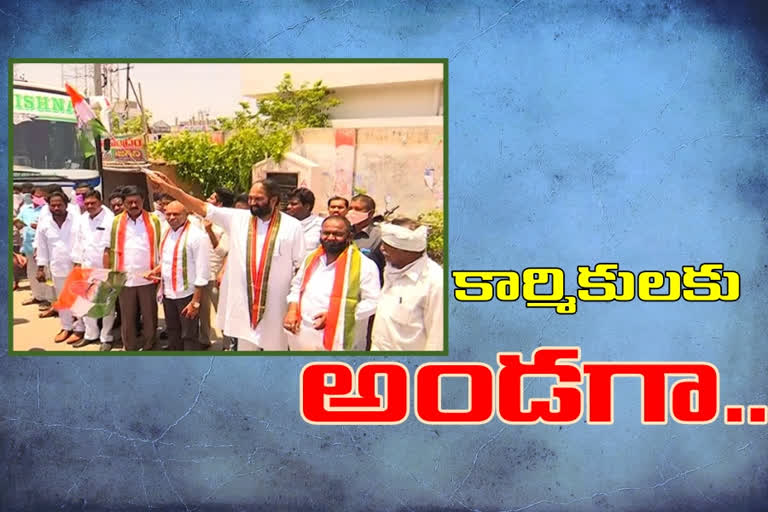 telangana-congress-arranged-the-bus-for-migrant-workers-stranded-in-nalgonda