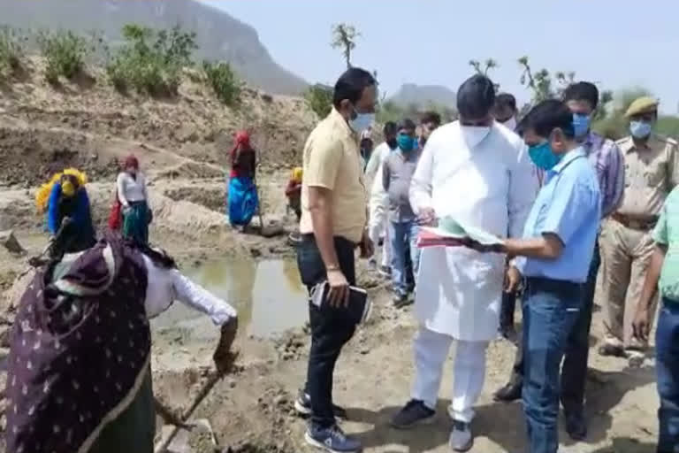 टीकाराम जूली ने किया निरीक्षण, Tikaram Julie inspected NREGA work