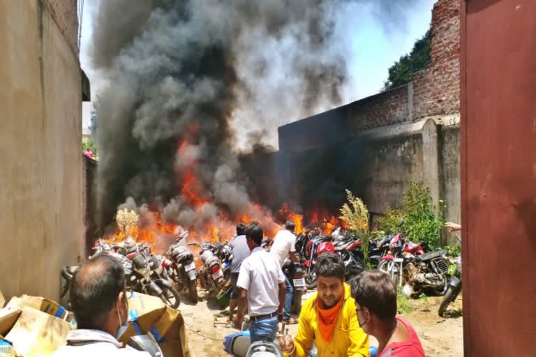 fire in bike showroom