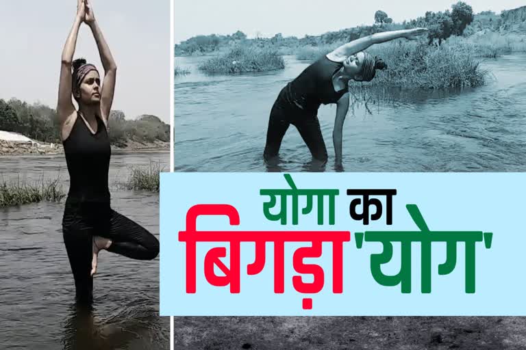 Yoga teacher doing yoga in water