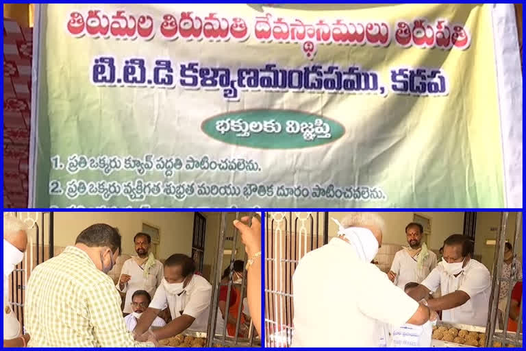 tirumala laddu is given to devotees in kadapa ttd kalyana mandapam