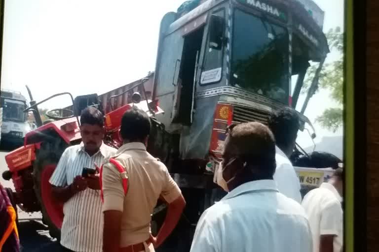 lorry hit tractor at mallaboinapally in mahabubnagar district