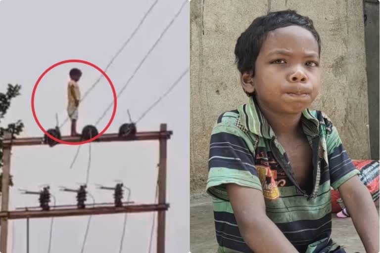 Interestingly, a 5-year-old boy climbing on an electric pole to see vehicles