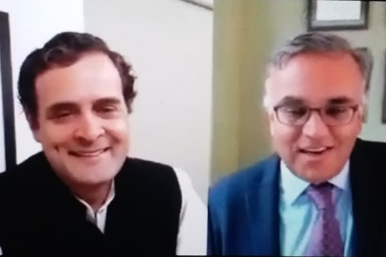 Congress leader Rahul Gandhi during a conversation with global public healthcare expert Prof Ashish Jha