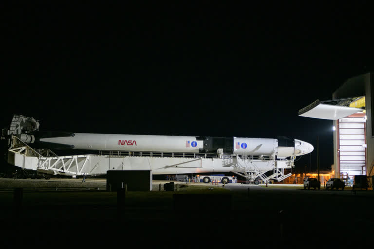 A SpaceX Falcon 9 rocket with the company's Crew Dragon spacecraft.