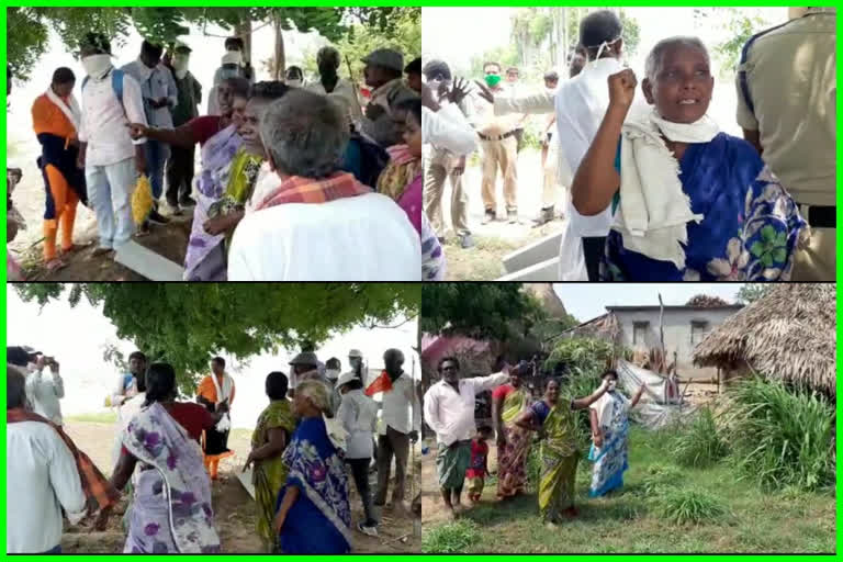 The villagers stop to officers for seize the land and giving house lands besides krishna river at kokkiligadda in krishna