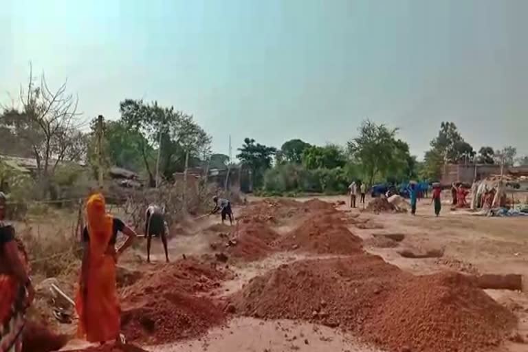 Construction of illegal paddy purchase center on playground